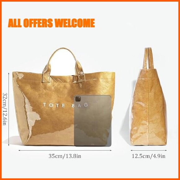 Large PVC Tote Bag for Work Waterproof Spacious Hobo Handbag